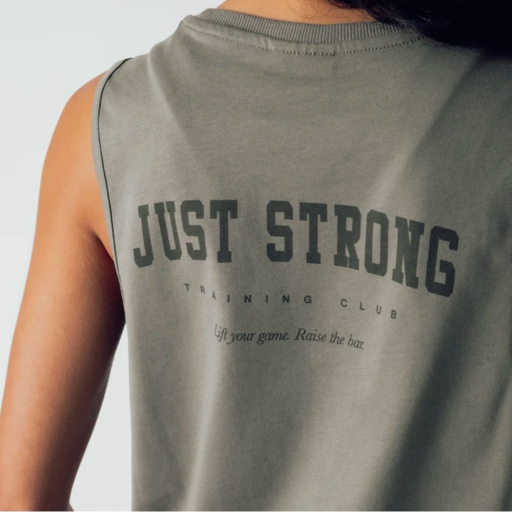 Just Strong TRAINING CLUB DROP ARM TANK - WASHED OLIVE-New-Size XL - Picture 3 of 7